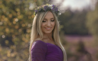 Woman flower crown smiling field - a field of flowers free wallpaper
