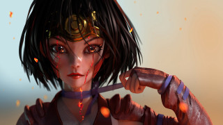 Woman blooded cyberpunk anime fantasy - her hand and blood free wallpaper