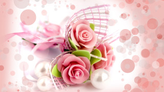Pink rose bouquet pearls bow - jewelry free wallpaper