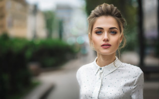 Woman bun white shirt city - building free wallpaper for desktop