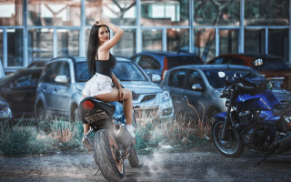 Woman motorcycle parking lot art - aramenta dianthe vail free wallpaper