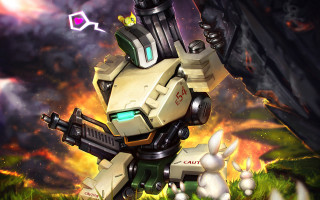 Robot bugs fire dusk ruins - a robot free wallpaper