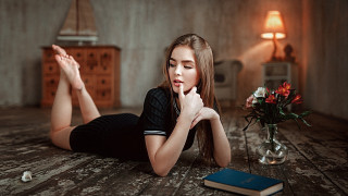 Woman lying flower vase barefoot - a still life free wallpaper