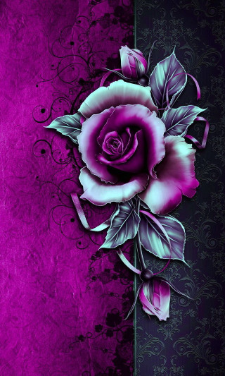 Purple rose leaves background black - a green border free wallpaper