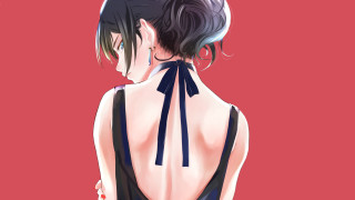 Woman backless black tie portrait - half body free wallpaper