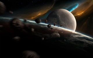 Small planets space aurora moon - a distant star in the distance free wallpaper