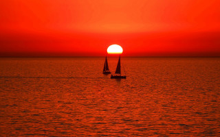 Sailboat ocean sunset moon torii - a sailboat free wallpaper