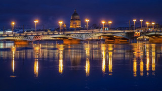 Bridge water clock tower night - a bridge over a body of water free wallpaper