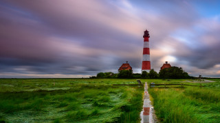 Lighthouse grassy island path person - the distance free wallpaper