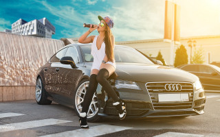Woman white dress drinking car - a stock photo free wallpaper