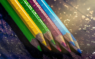 Pencils water drops cityscape night - crayon art free wallpaper