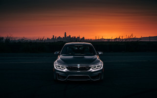 Car sunset cityscape gradient sky - a parking lot free wallpaper