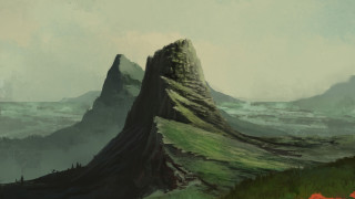 Mountain tree sky clouds forest - a painting of a mountain free wallpaper