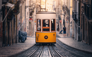 Trolley alleyway cityscape magical realism - narrow free wallpaper