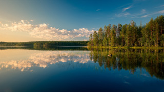 Lake boat trees clouds sunset - free summer wallpaper for desktop