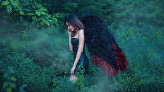 Gothic woman black dress feather - a black dress free wallpaper for desktop