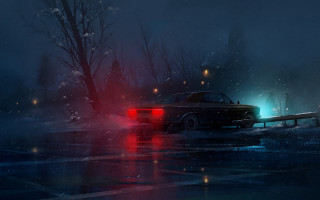 Rainy night car lights starry - octane free wallpaper