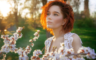 Elina karimova red hair flower - a field of flowers free wallpaper