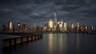 City skyline night water clouds - night time free wallpaper