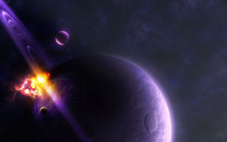 Purple planet yellow star red - space free wallpaper