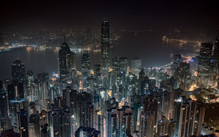 Cityscape night lights water skyline - cityscape free wallpaper