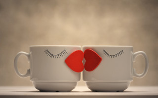 Coffee cups eyelashes heart romantic - a red heart free wallpaper