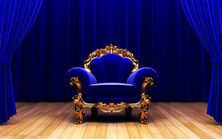 Blue chair blue curtain gold - back free wallpaper