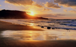 Sunset ocean waves beach surfboard 3 - exekia free wallpaper
