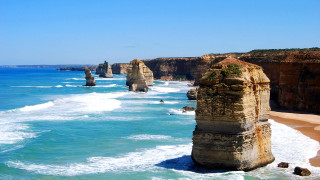 Beach rocks cliff water scenery - andrew law free wallpaper