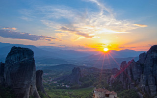 Sunset mountain village horizon clouds - constantine andreou free wallpaper