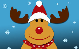 Reindeer santa hat scarf head - naive art free wallpaper for desktop