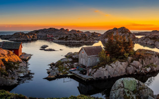 Small house island ocean sunset - sunrise time free wallpaper