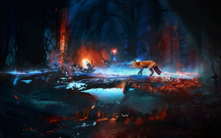 Tiger forest night fire man - anato finnstark free wallpaper