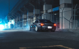 Car parked night lights blue - the side of a road free wallpaper