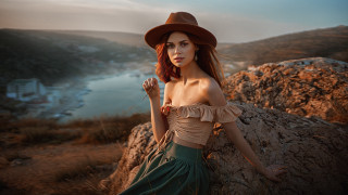 Woman hat lake sunset beach - a woman in a hat free wallpaper