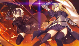 Anime girls fire sword background - sots art free wallpaper