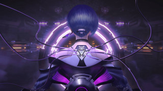 Futuristic woman purple hair cyberpunk - a futuristic suit free wallpaper