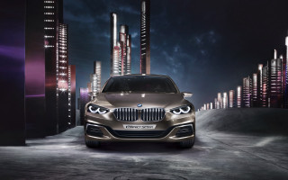 Silver bmw car city night - the building free wallpaper for desktop