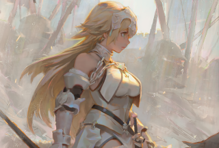 Woman white outfit sword forest - the background and a sky in the background free wallpaper