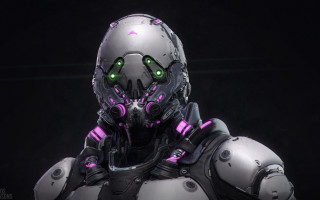 Robot green eyes cyberpunk armor - cyberpunk art free wallpaper