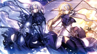 Anime characters snowflakes stars background - a sword free wallpaper for desktop