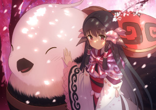 Girl bear snow kimono flower - giant free wallpaper