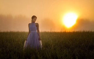 Woman dress field sunset fog - sunrise free wallpaper