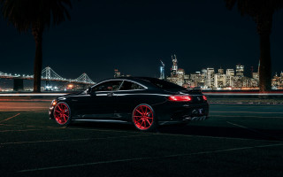 Black car red rims city - rim free wallpaper