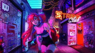 Red haired girl neon city - a girl free wallpaper
