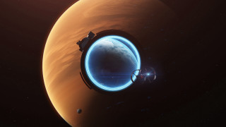 Space station blue ring aurora - a distant object in the distance free wallpaper