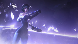 Futuristic woman cyborg gun bodysuit - a futuristic environment free wallpaper