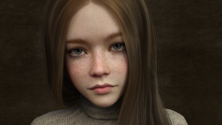 Freckled woman turtleneck photorealistic portrait - realistic shaded perfect face free wallpaper