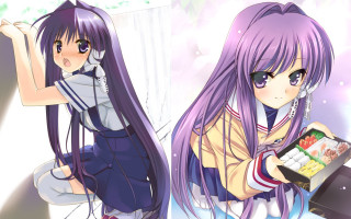 Anime girls purple hair sushi - a cell phone free wallpaper