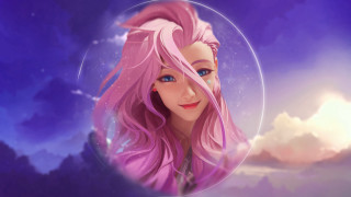 Pink hair blue eyes clouds - a pink wig free wallpaper